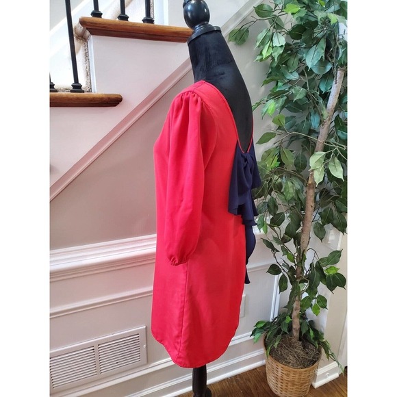 My Story Women's Solid Red Polyester Round Neck Long Sleeve Knee Length Dress S - Picture 4 of 7